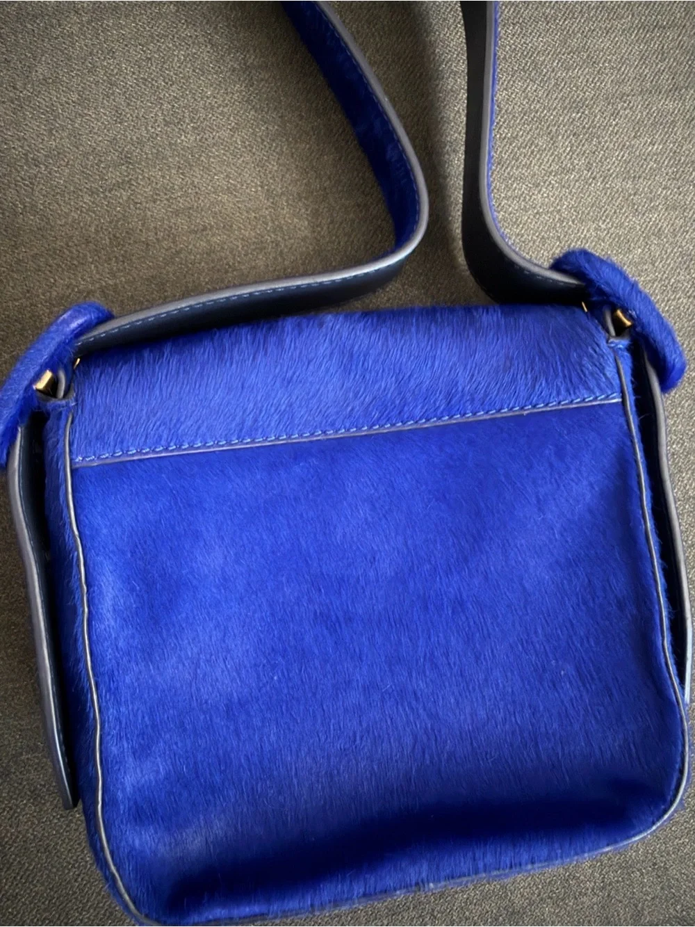 Tory Burch Blue Calf Hair Big buckle Crossbody Bag